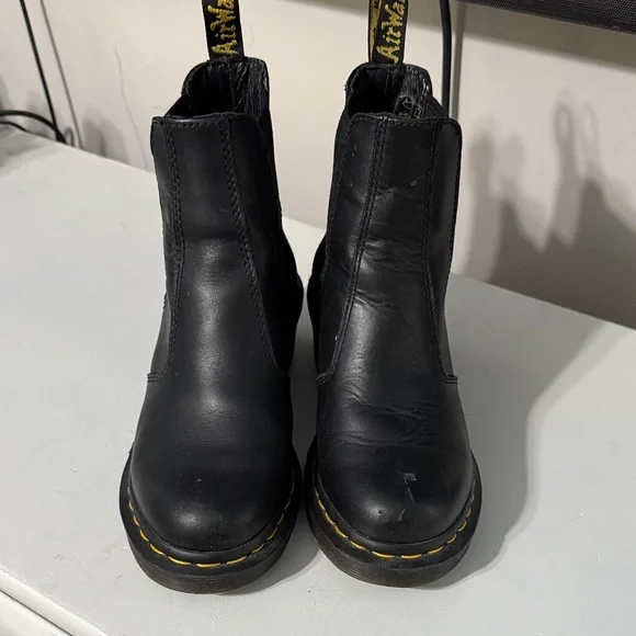 Dr. Martens Black Ankle Boots with Yellow Stitching - Picture 2 of 4